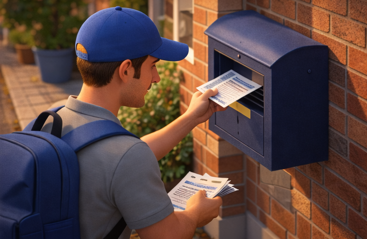 Repartidor depositando volante en buzón